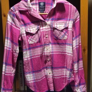 American Eagle Outfitters Pink Flannel Button-Down XS